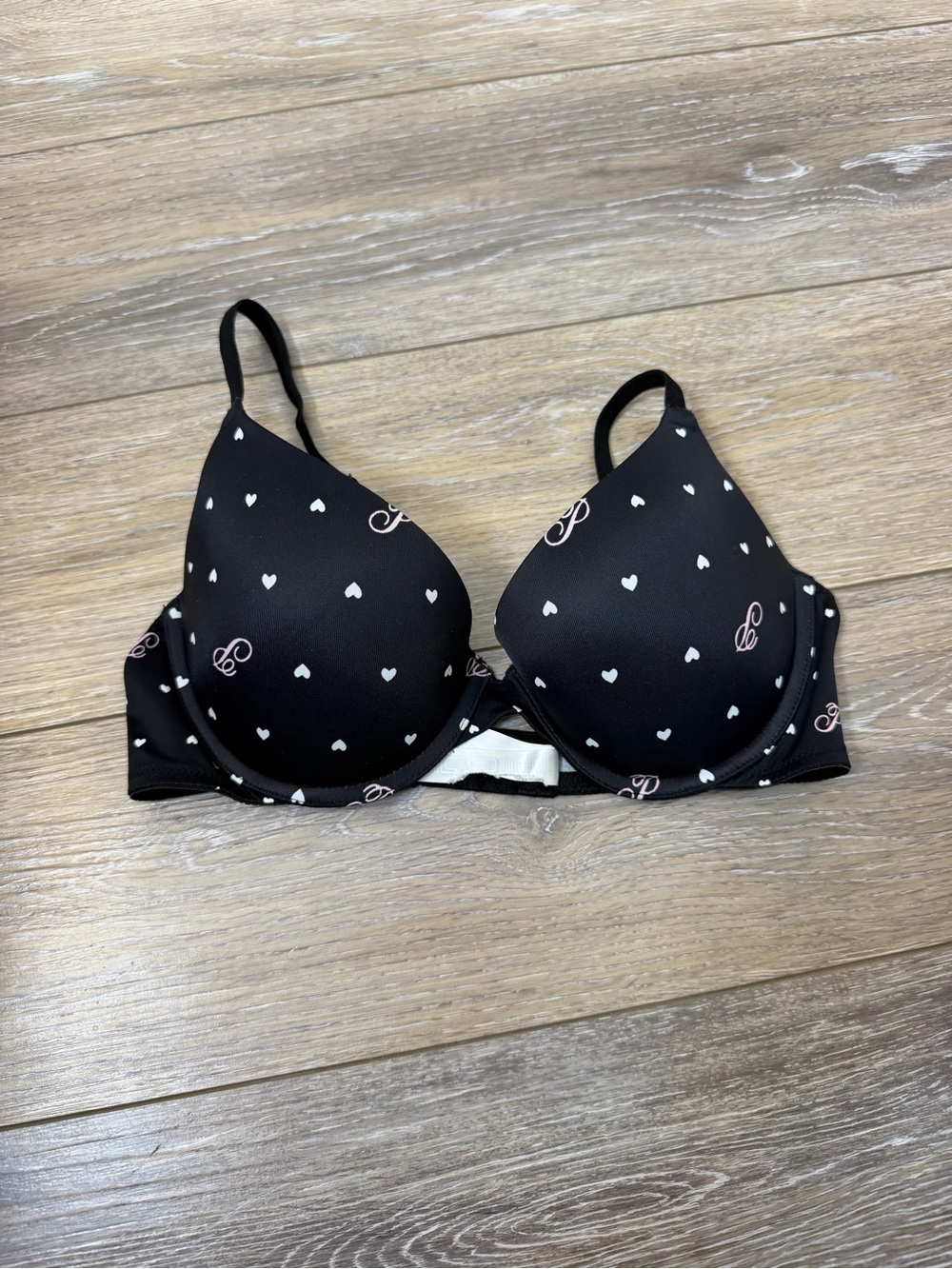 PINK Victoria's Secret Black Heart Print T-Shirt Bra
